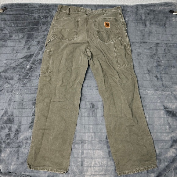 Carhartt Loose Fit Carpenter Pants Faded Olive Green Duck Canvas Mens 34x30 - Picture 8 of 10